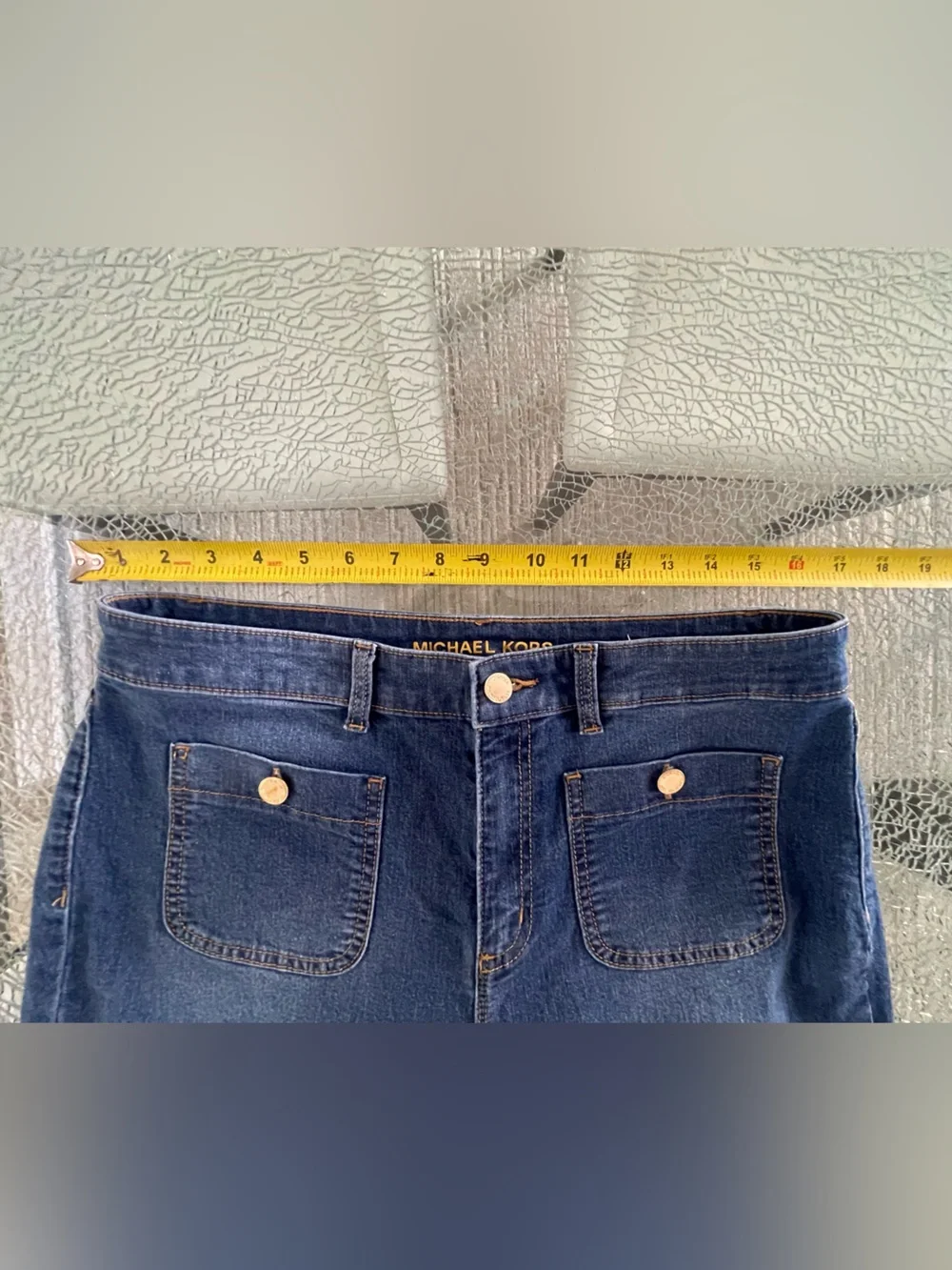 Michael Kors Dark Blue Flare Jeans with Gold Buttons